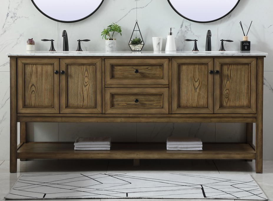 Modern Fitting 72" Double Bathroom Vanity in Driftwood Finish