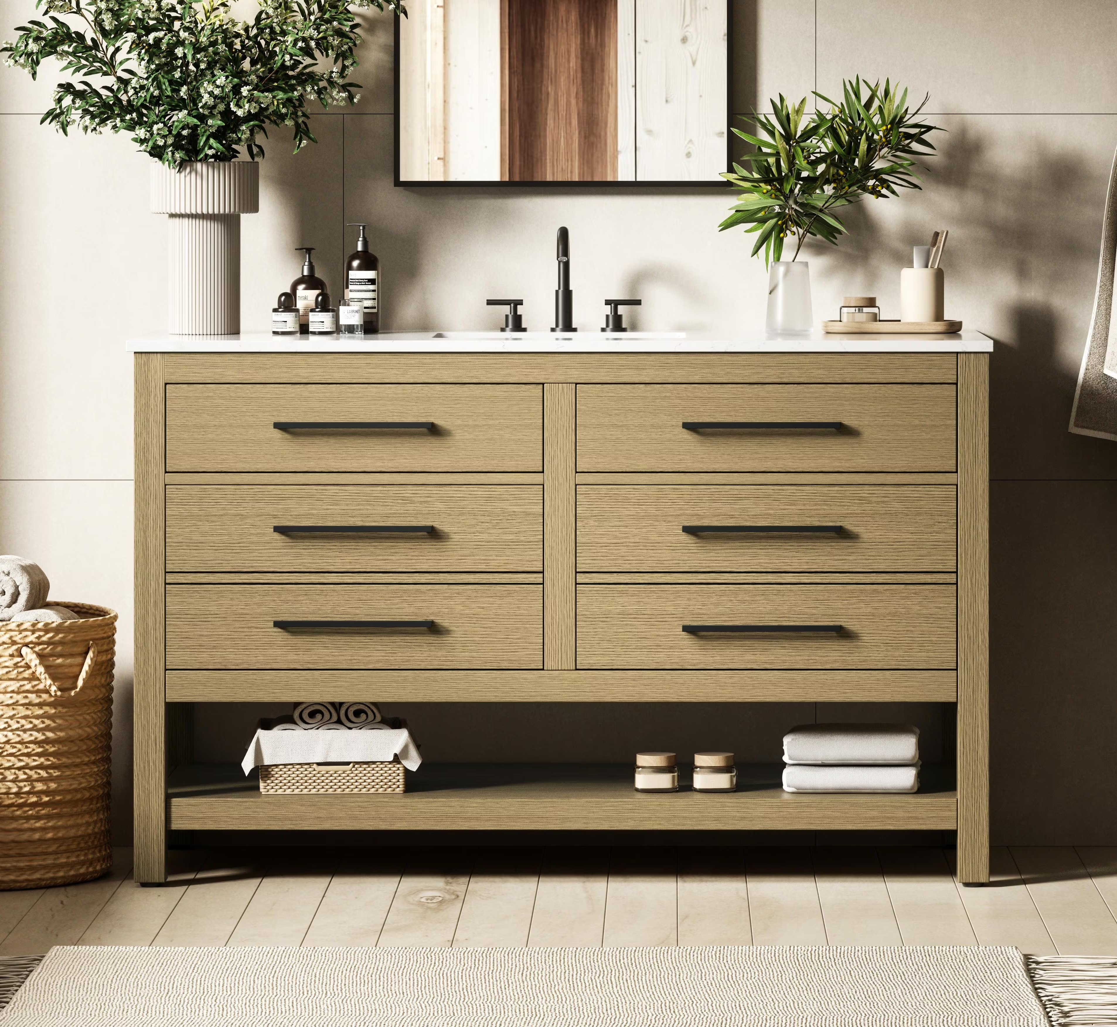 Modern Fitting 54" Single Bathroom Vanity in Honey Brown with 4 Color Options