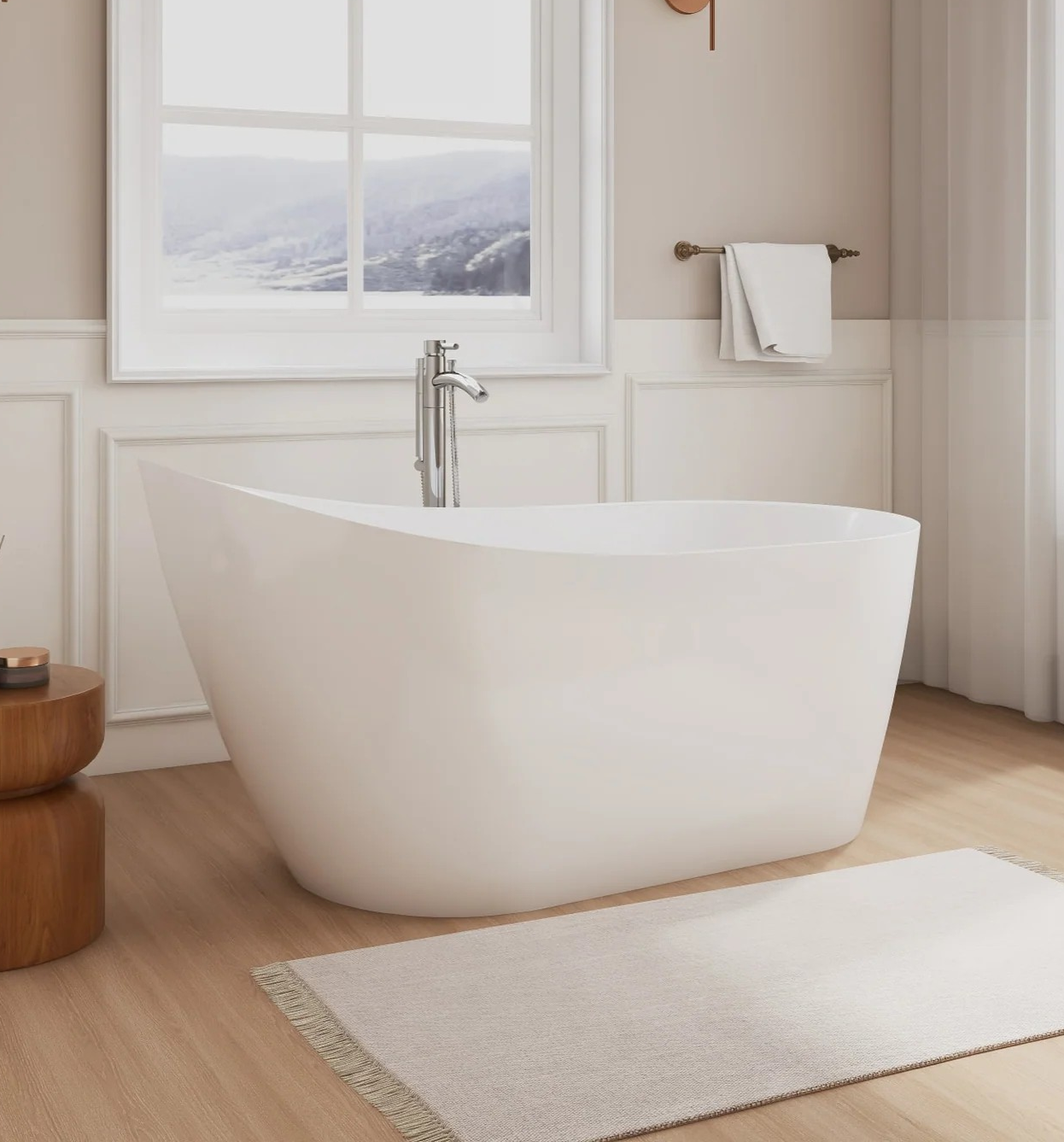 59" Freestanding Acrylic Bathtub in Polished Chrome with Faucet Options, and Color Trim Options