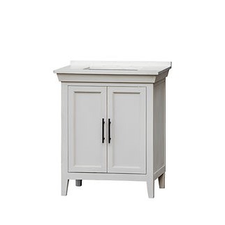 30" Single Sink Vanity in Mindful Grey Distressed Finish with White Quartz Top with Grey Veining