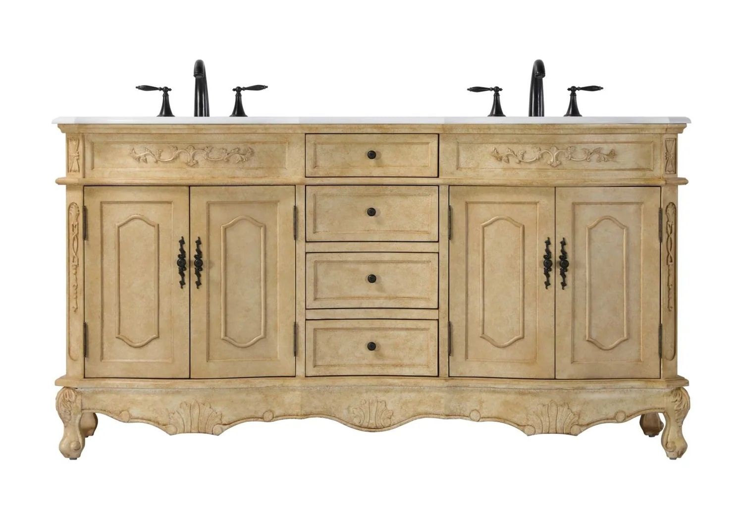 Adelina 66" Double Bathroom Vanity in Antique Beige Finish