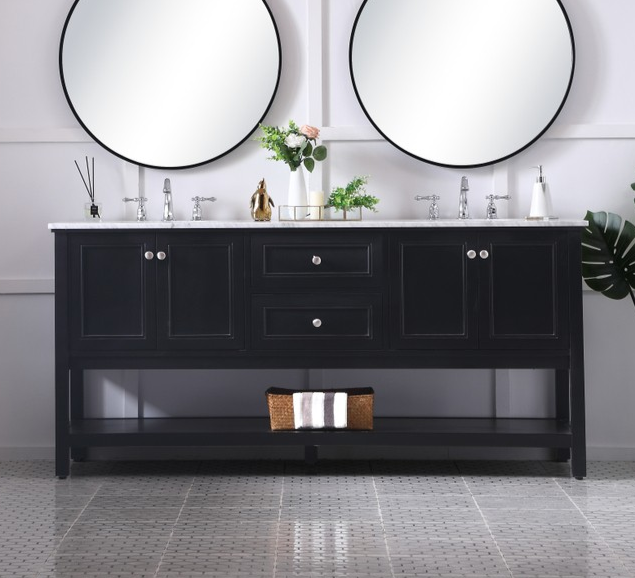 Modern Fitting 72" Double Sink Bathroom Vanity Set in Black 