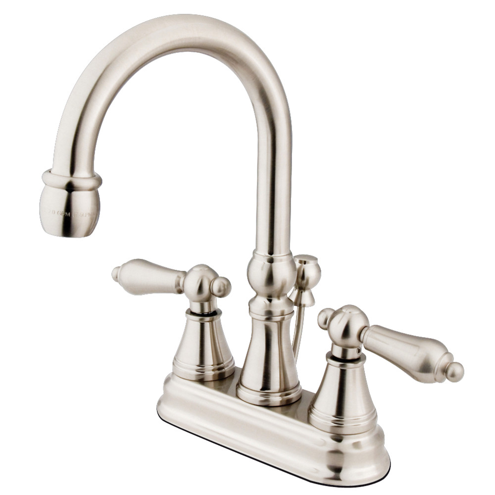 Double-Handle 4" Centerset Bathroom Faucet with Brass Pop-Up, Brushed Nickel with 4 Finish Options