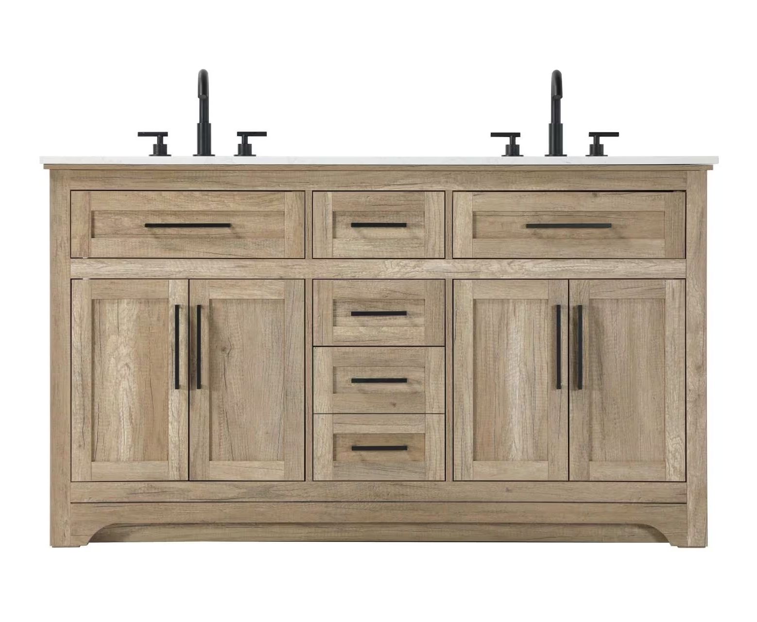 Modern Fitting 60" Double Bathroom Vanity in Natural Oak Finish