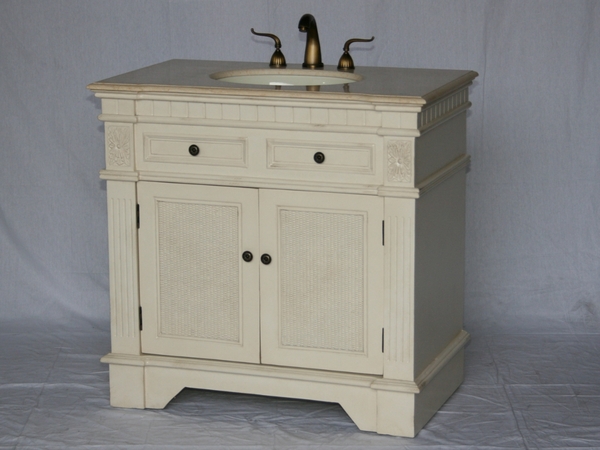 36" Adelina Traditional Style Single Sink Bathroom Vanity in Beige Finish with Beige Stone Countertop