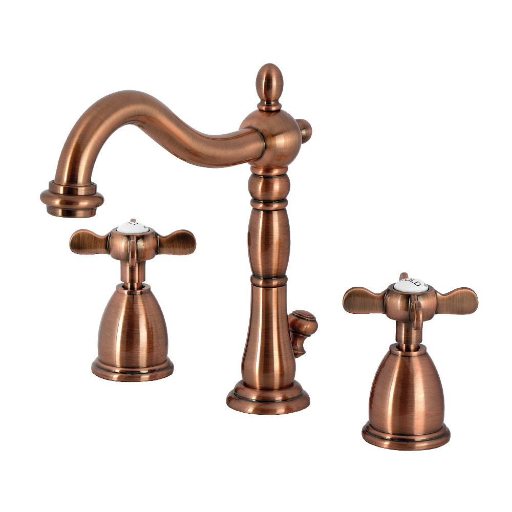 Two Handle 3-Hole Deck Mount Widespread Bathroom Faucet with Brass Pop-Up, Antique Copper with 5 Finish Options