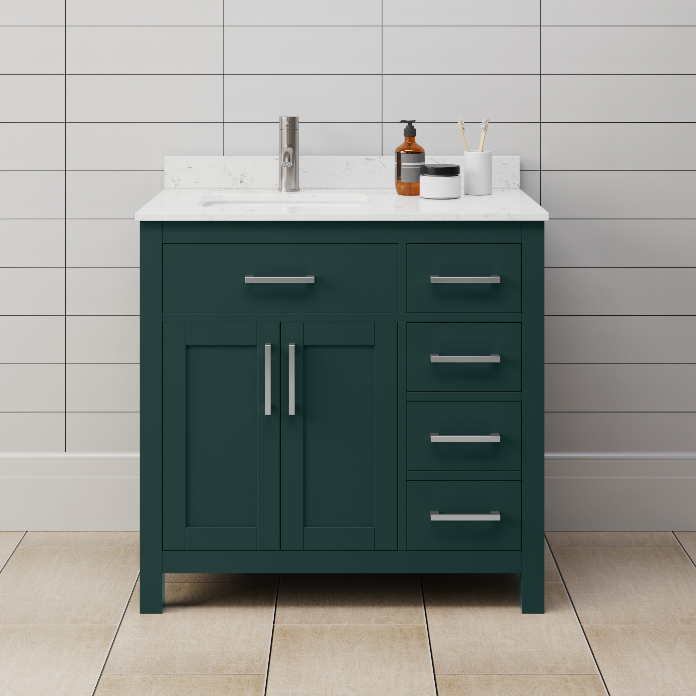 36 Inch Single Bathroom Vanity in Green, with Countertop Options, Undermount Square Sink, and Hardware Options