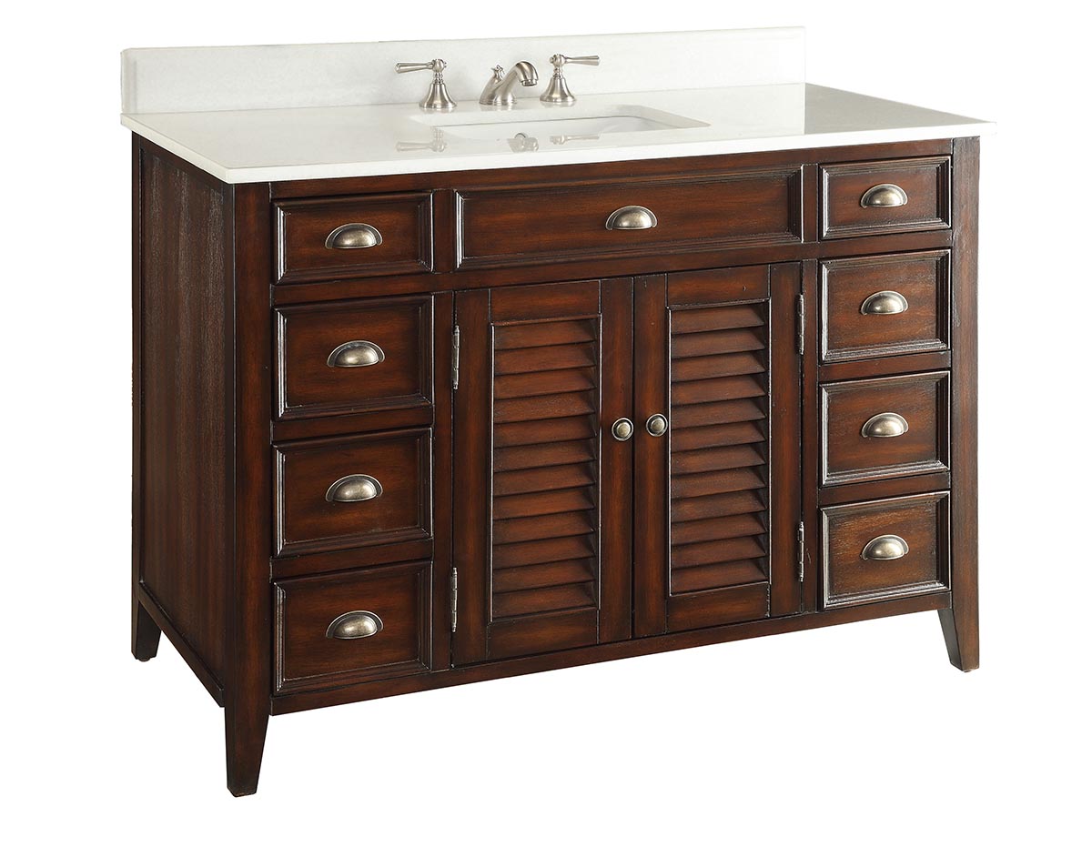 46" Distressed Single Sink Bathroom Vanity with Crystal White Marble Counter Top