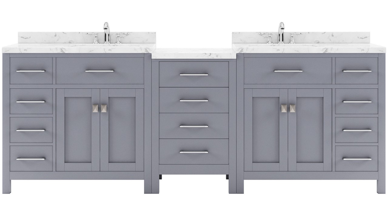 Issac Edwards Collection 93" Double Bath Vanity in Gray with Cultured Marble Quartz Top and Square Sinks