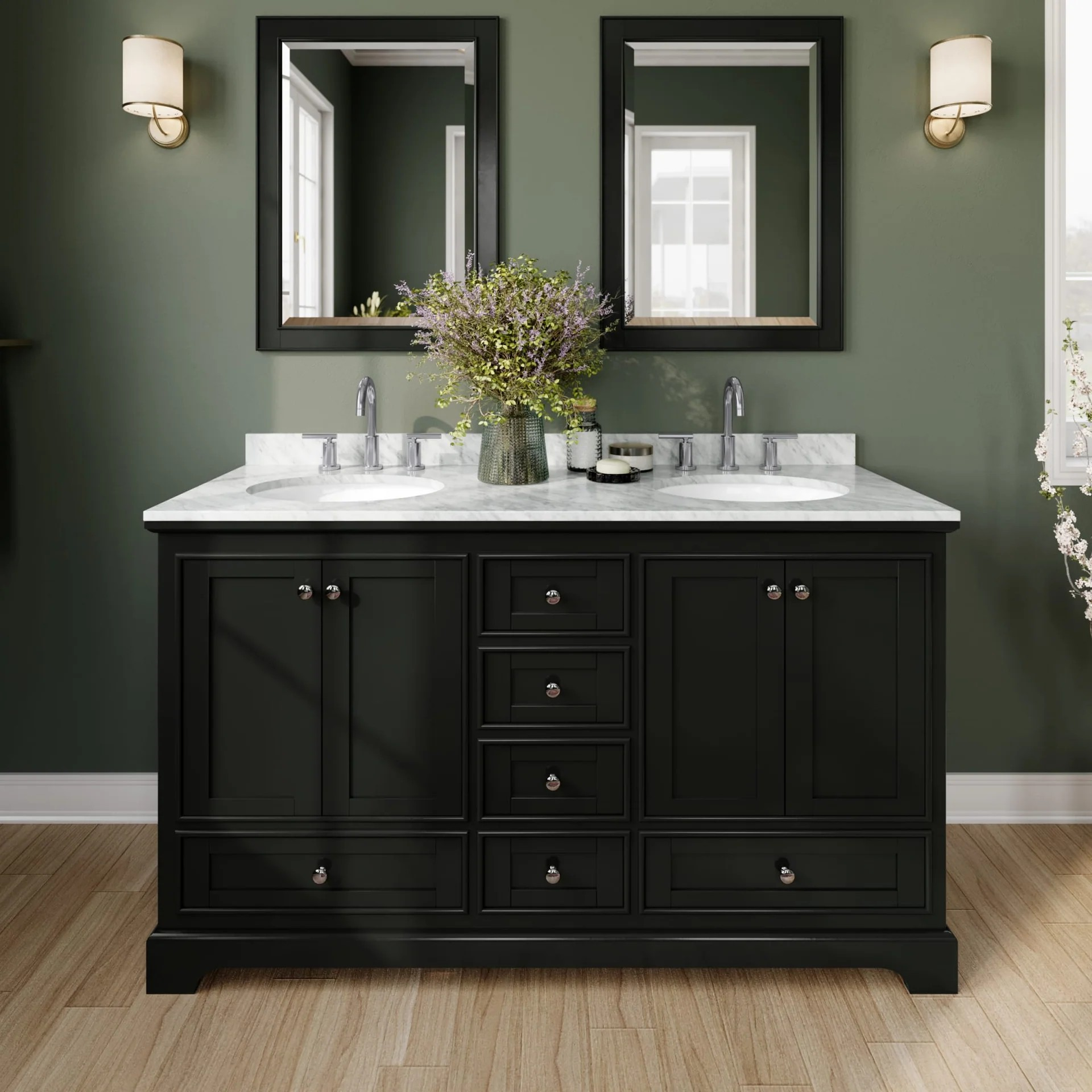60" Double Bathroom Vanity in Dark Espresso, Polished Chrome Trim with Countertop Options, with Mirror, and Medicine Cabinet Option