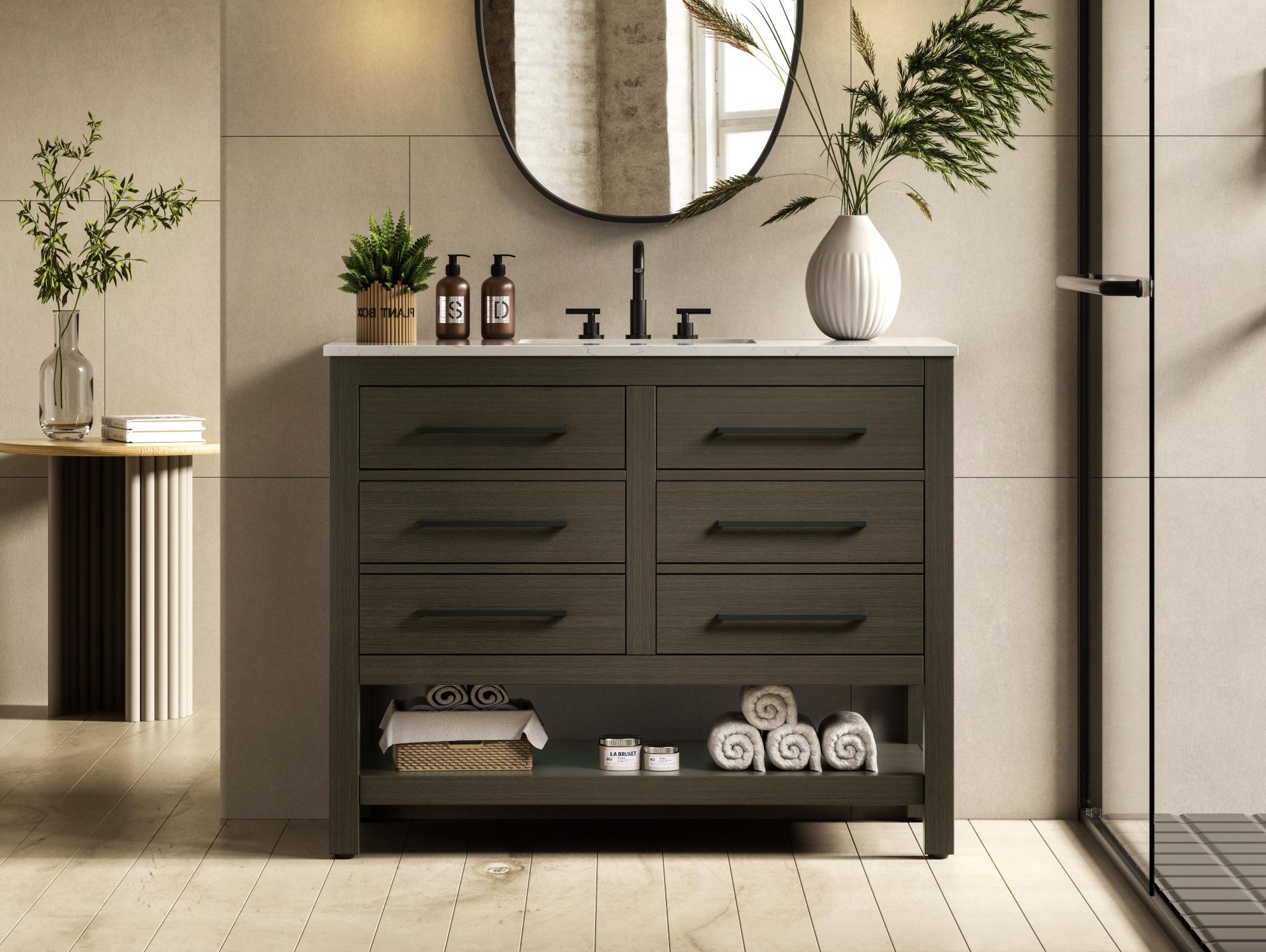Modern Fitting 42" Single Bathroom Vanity in Mocha Brown with 4 Color Options, and Backsplash Options