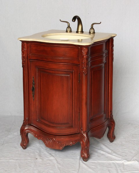 24" Adelina Antique Style Single Sink Bathroom Vanity in Cherry Finish with Light Brown Stone Top
