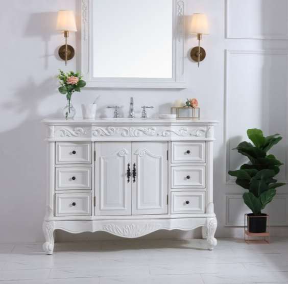 48 in. Single Bathroom Vanity Set in Antique White Finish