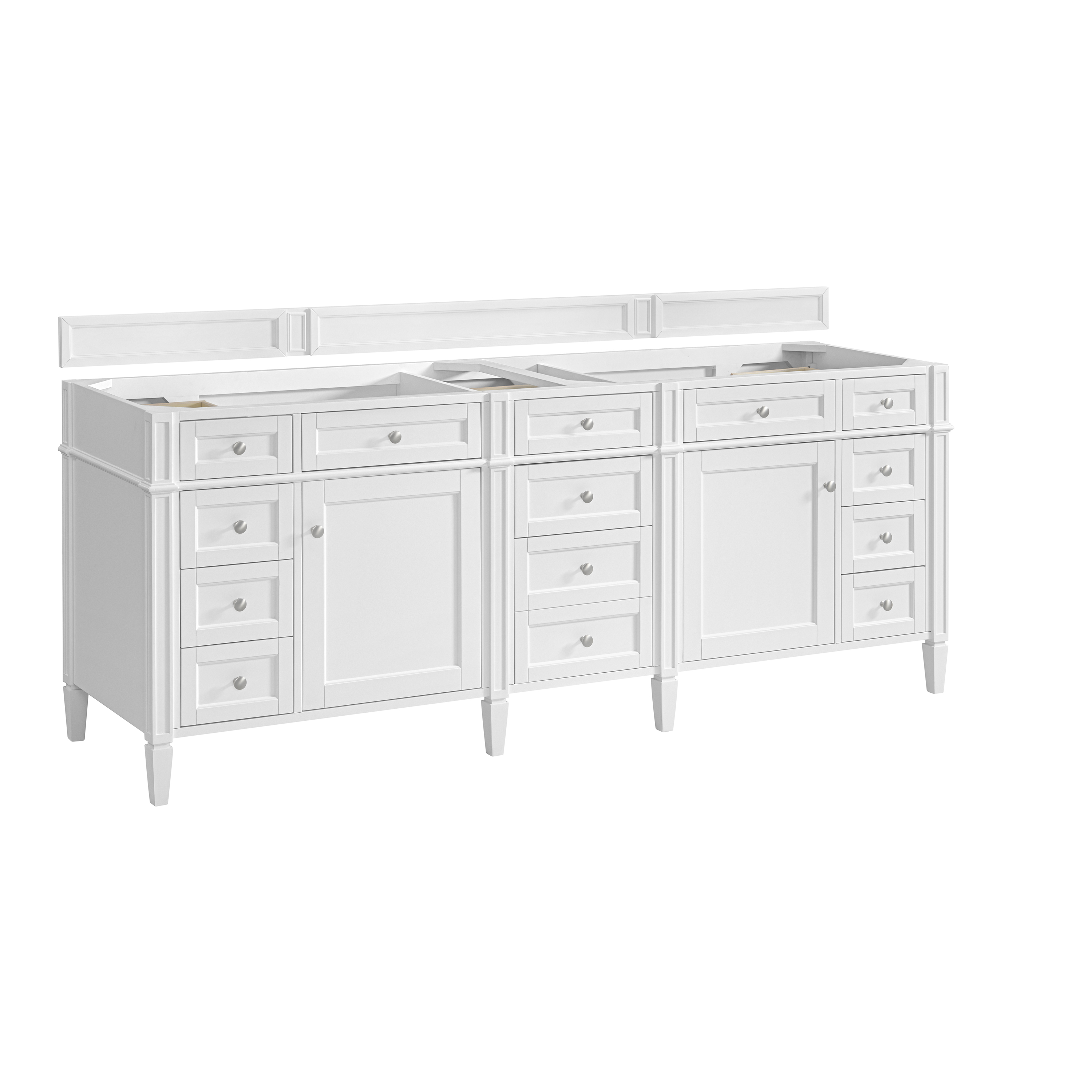 Brittany 84" Double Bathroom Vanity Satin Nickel Bright White Freestanding Cabinet