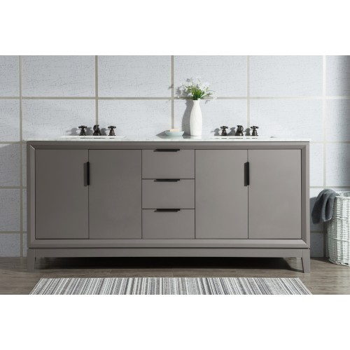 72" Double Sink Carrara White Marble Vanity In Cashmere Grey