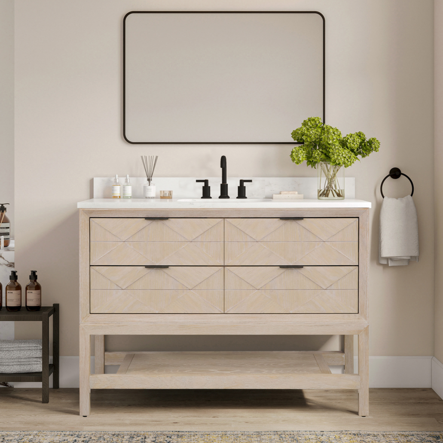 Issac Edwards Rustic Modern 48" Whitewashed Oak Finish KD on Legs with 1" Thick White Stone Top