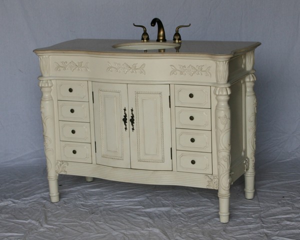 48" Adelina Antique Style Single Sink Bathroom Vanity in Antique White Finish with Beige Stone Countertop and Oval Bone Porcelain Sink