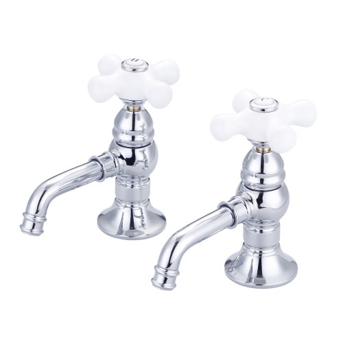 Vintage Classic Basin Cocks Lavatory Faucets in Chrome Finish With Handles and Labels Options