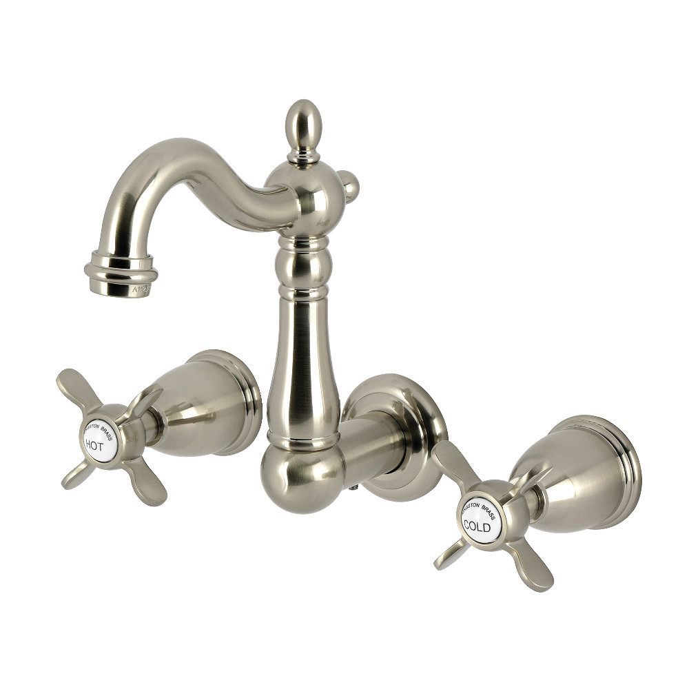 Double Handle 3-Hole Wall Mount Bathroom Faucet, Brushed Nickel with 7 Finish Options