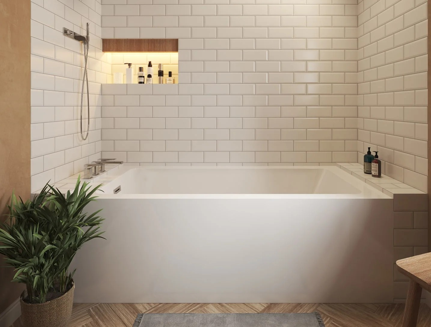 Modern Fitting 66 x 32 Inch Alcove Bathtub in White with Drain Location Option and Hardware Options