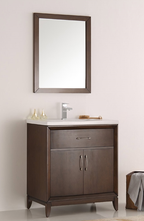 30" Antique Coffee Traditional Bathroom Vanity in Faucet Option