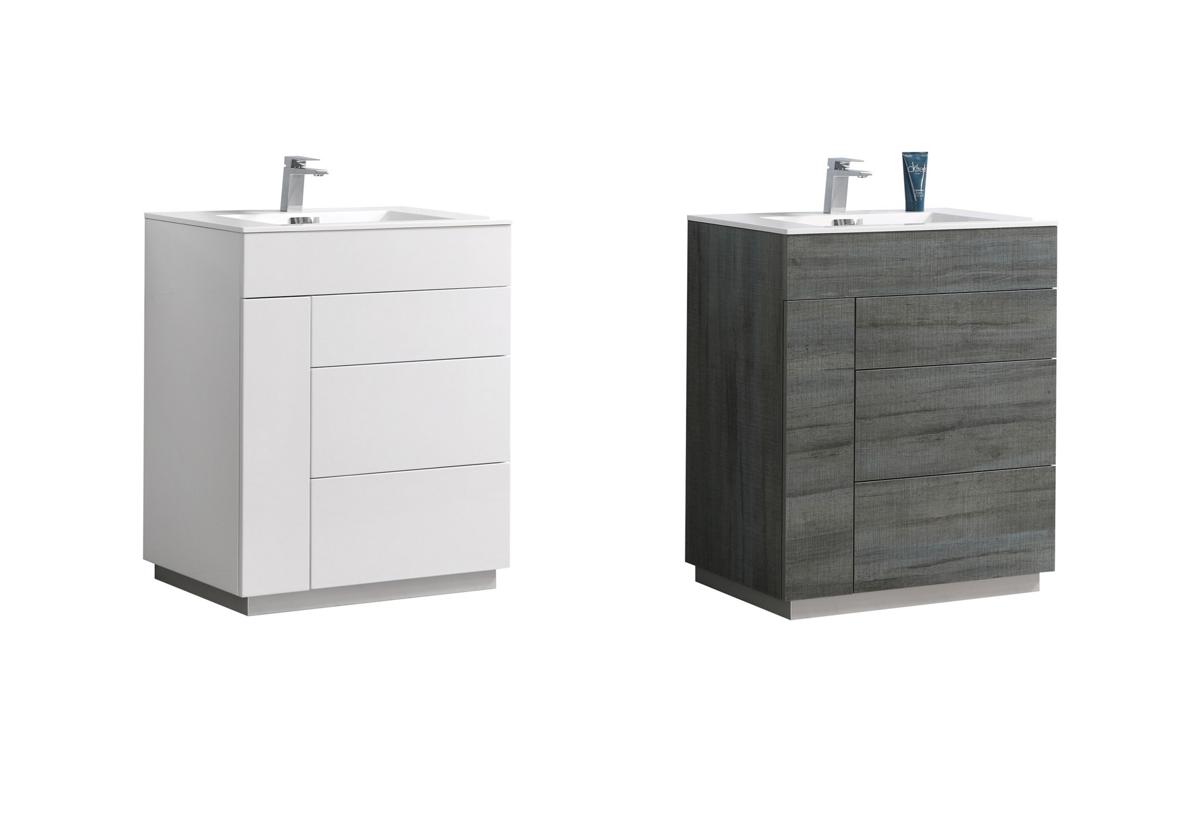 Modern Lux 30" Gloss White and Natural Wood Modern Bathroom Vanity