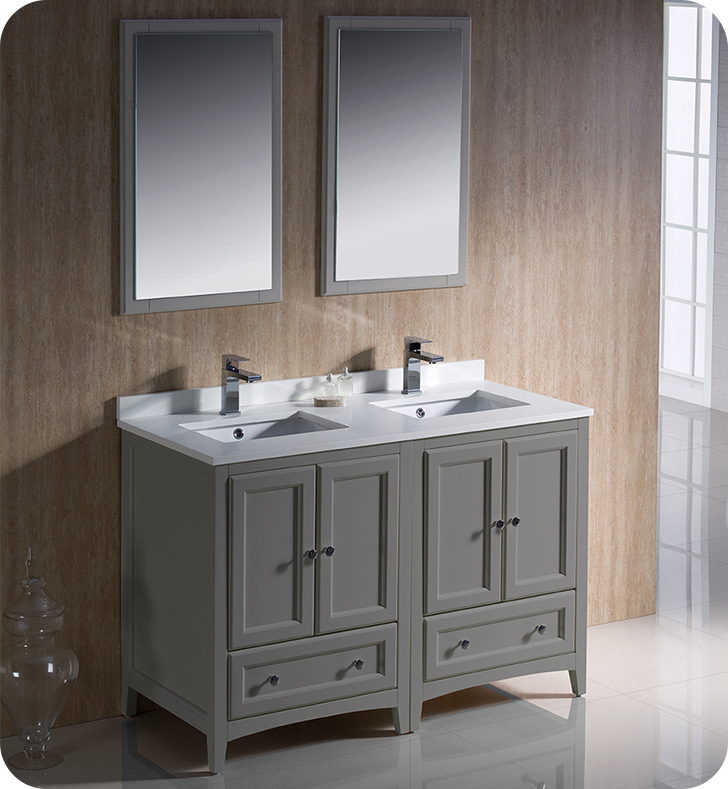 48" Grey Traditional Double Sink Bathroom Vanity with Top, Sink, Faucet and Linen Cabinet Option