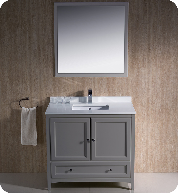 36" Grey Traditional Bathroom Vanity with Top, Sink, Faucet and Linen Cabinet Option