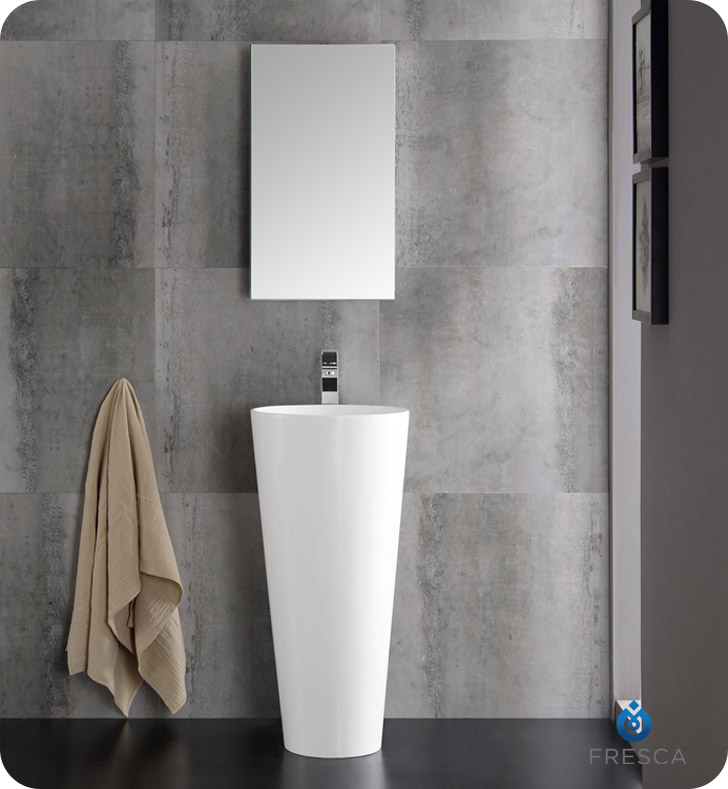16" White Pedestal Modern Bathroom Vanity with Medical Cabinet, Faucet and Linen Cabinet Option