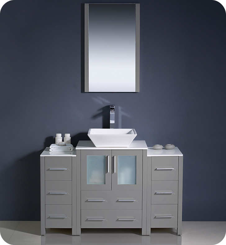 48" Modern Bathroom Vanity Vessel Sink with Color, Faucet and Linen Side Cabinet Option