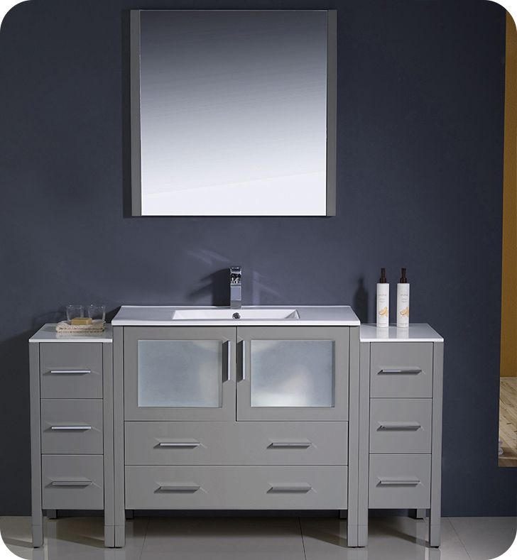 60" Modern Bathroom Vanity with Color, Faucet, Linen Side Cabinet and Vessel Sink Option, Color Option