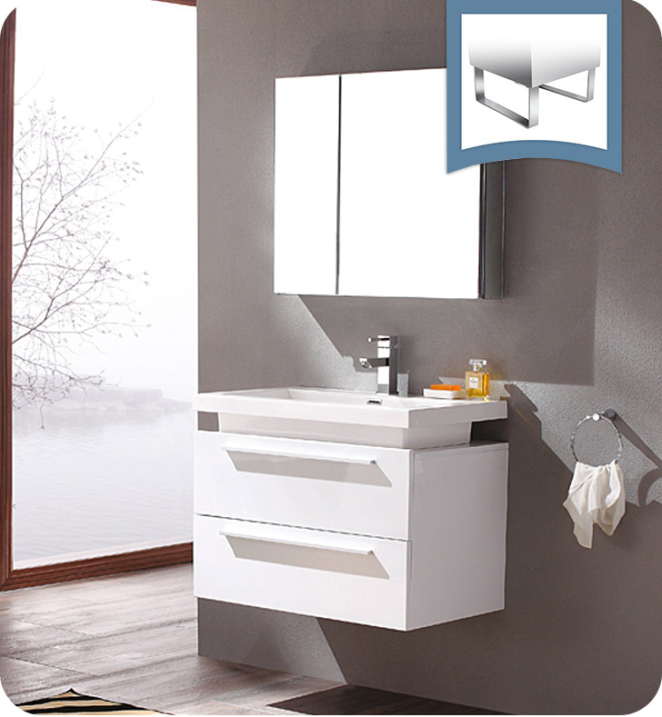 32" White Modern Bathroom Vanity with Faucet, Medicine Cabinet and Linen Side Cabinet Option