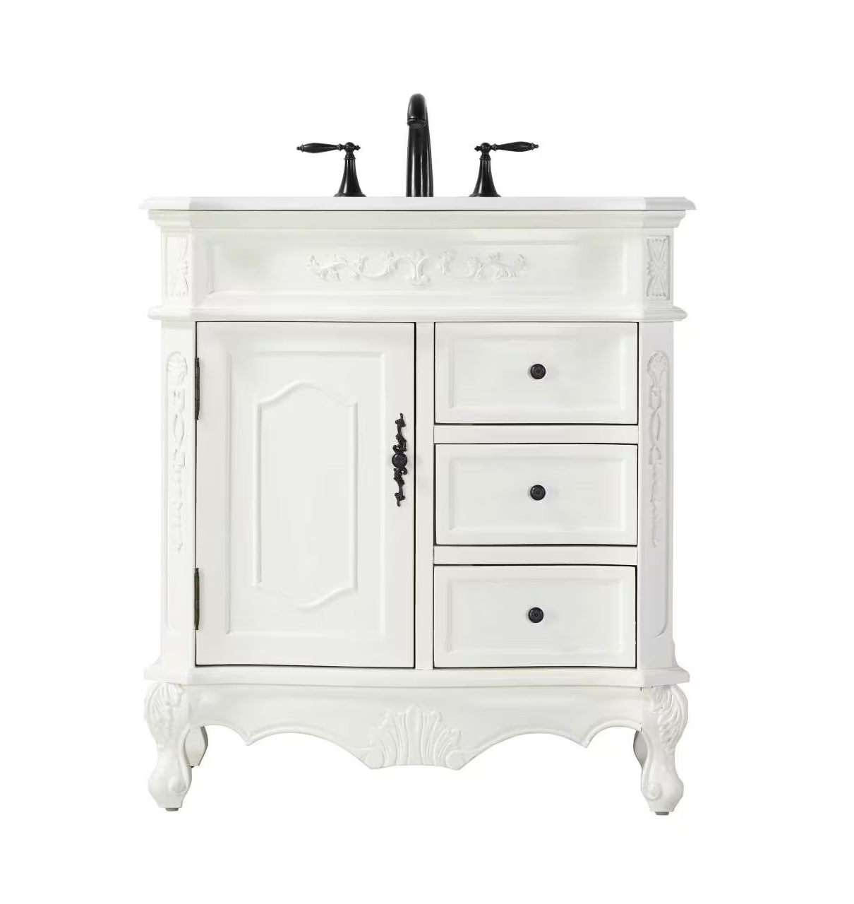 Adelina 32" Single Bathroom Vanity in Antique White Finish