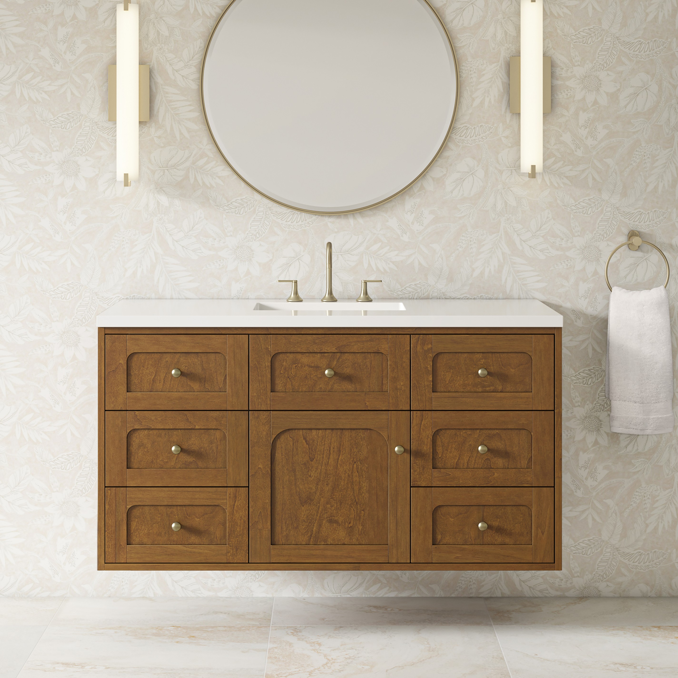 James Martin 48" Single Vanity Cabinet, Honey Oak Finish Dual-mounted with Countertop Options