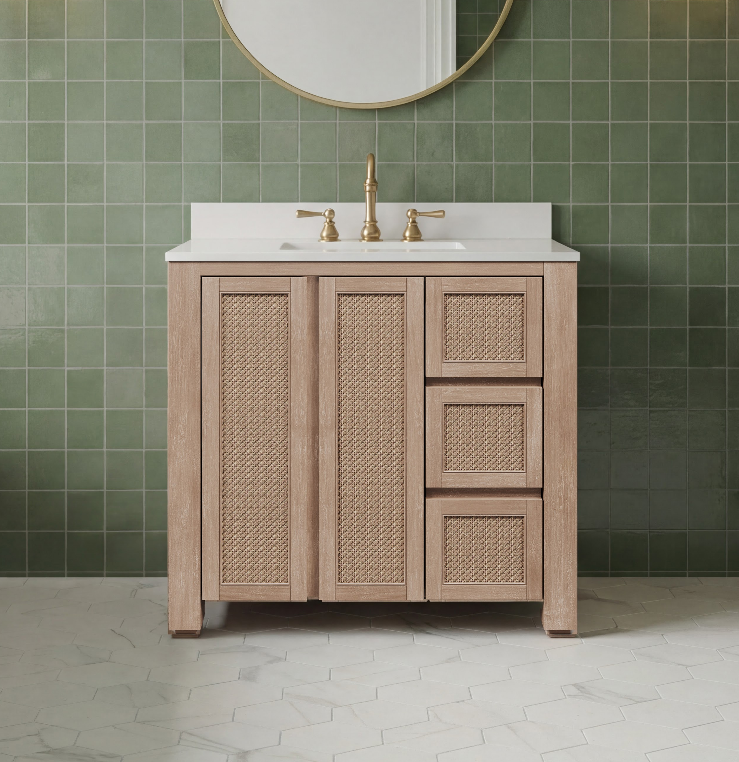 36" Single Sink Free Standing Toffee Latte Bath Vanity with White Marble Top Assembled 36" Single Sink Free Standing Toffee Latte Bath Vanity with White Marble Top Assembled