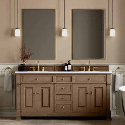 James Martin Brookfield 72" Double Vanity, Pecan with Countertop Options and Mirror Option James Martin Brookfield 72" Double Vanity, Pecan with Countertop Options and Mirror Option