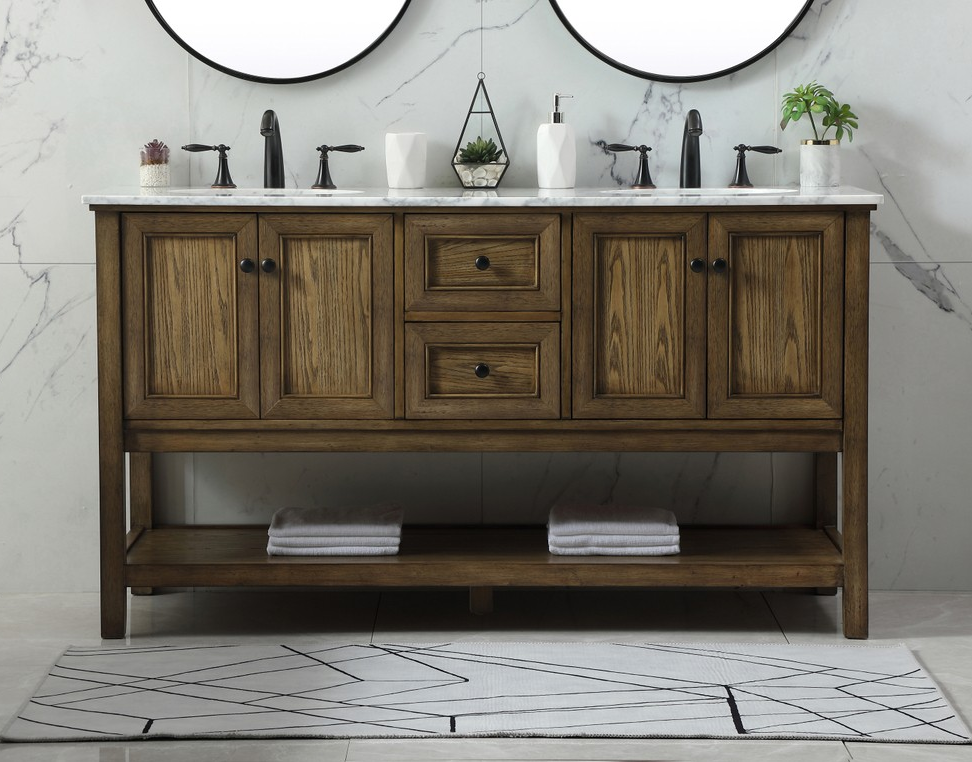 Modern Fitting 60" Double Bathroom Vanity in Driftwood Finish Modern Fitting 60" Double Bathroom Vanity in Driftwood Finish