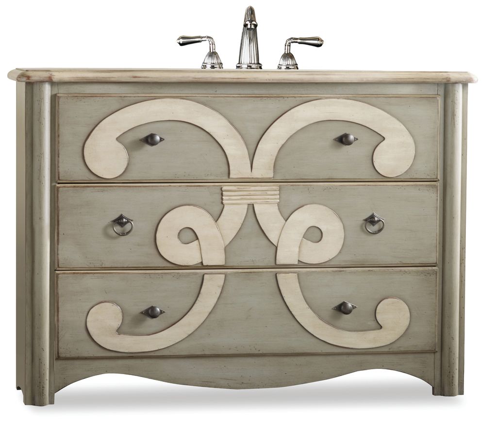 48" Chamberlain Sink Chest Bathroom Vanity Sage Parchment Antiqued Pewter Hardwood Solids