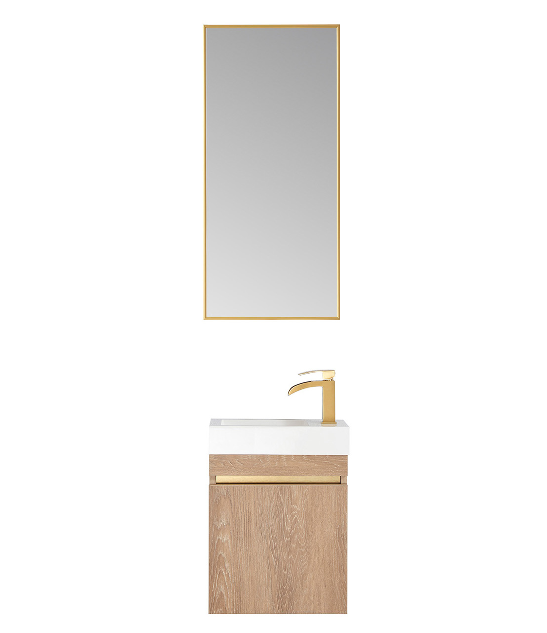 16" Single Sink Wall-Mount Bath Vanity in North American Oak with White Composite Integral Square Sink Top 