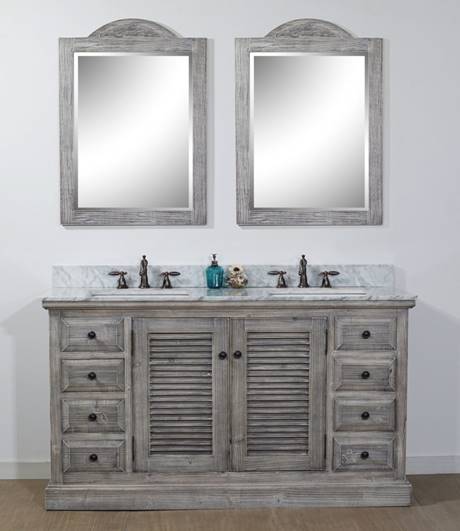 60 inch Double Sink Grey Driftwood Rustic Bathroom Vanity with multiple top options