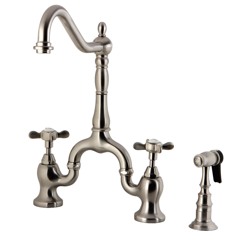 Bridge Kitchen Faucet with Brass Side Sprayer, Brushed Nickel with 2 Finish Options