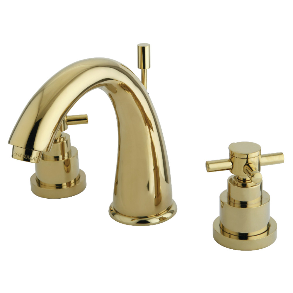 Two Handle 3 Hole Deck Mount Widespread Bathroom Faucet with Brass Pop-Up, Polished Brass Finish