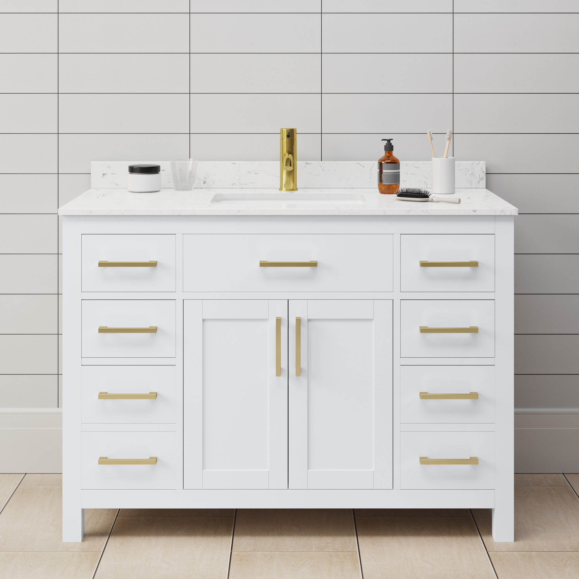 48 Inch Single Bathroom Vanity in White, with Color Options, Countertop, Undermount Square Sink, and Hardware Options 48 Inch Single Bathroom Vanity in White, with Color Options, Countertop, Undermount Square Sink, and Hardware Options