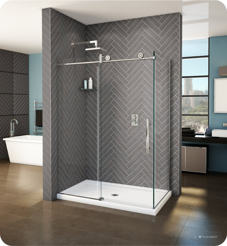 Fleurco KN Kinetik In-Line 60 Sliding Shower Door and Fixed Panel with Return Panel (Closes against return panel)