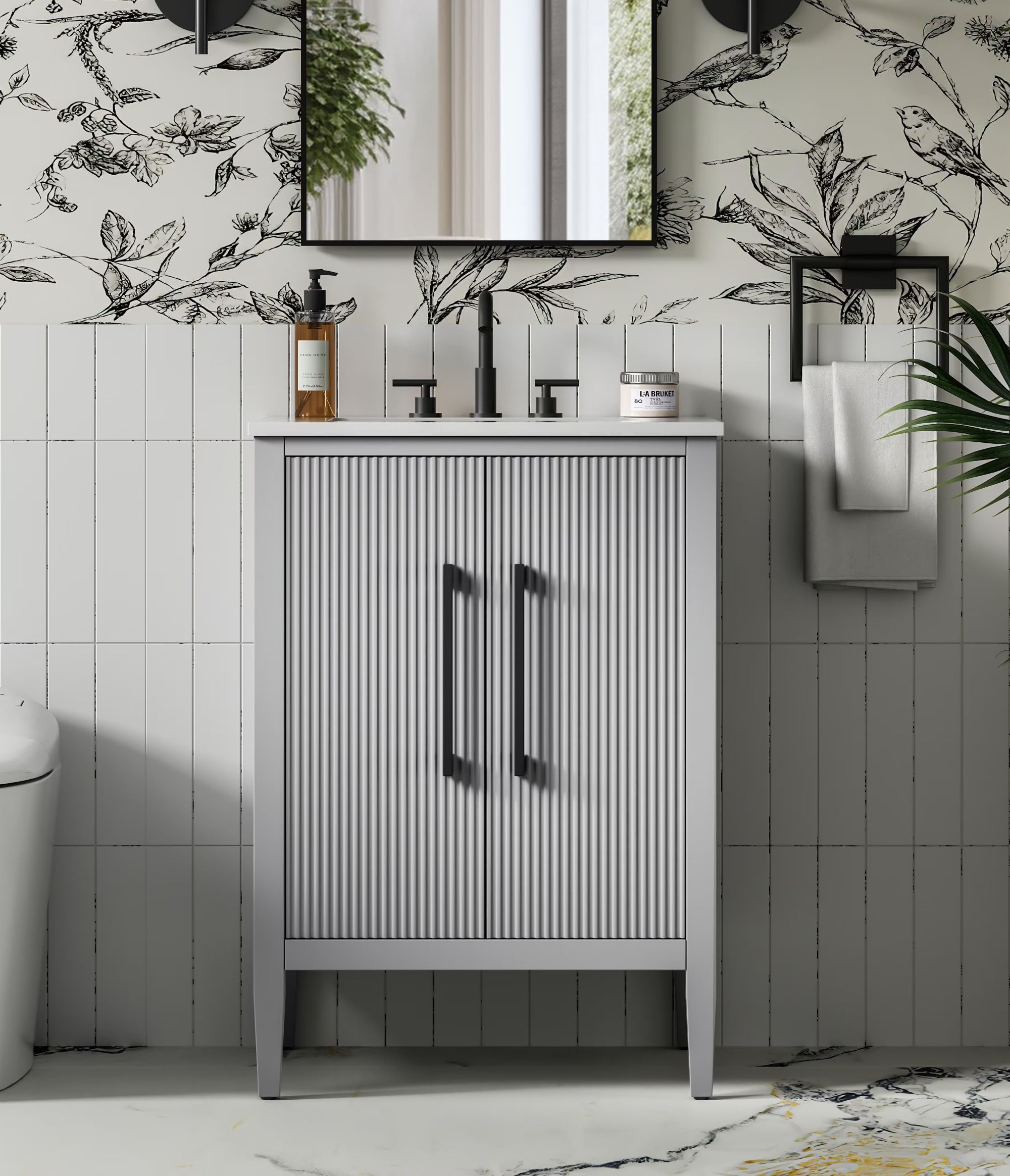 Modern Fitting 24 inch Single Bathroom Vanity in Grey with 5 Finish Options