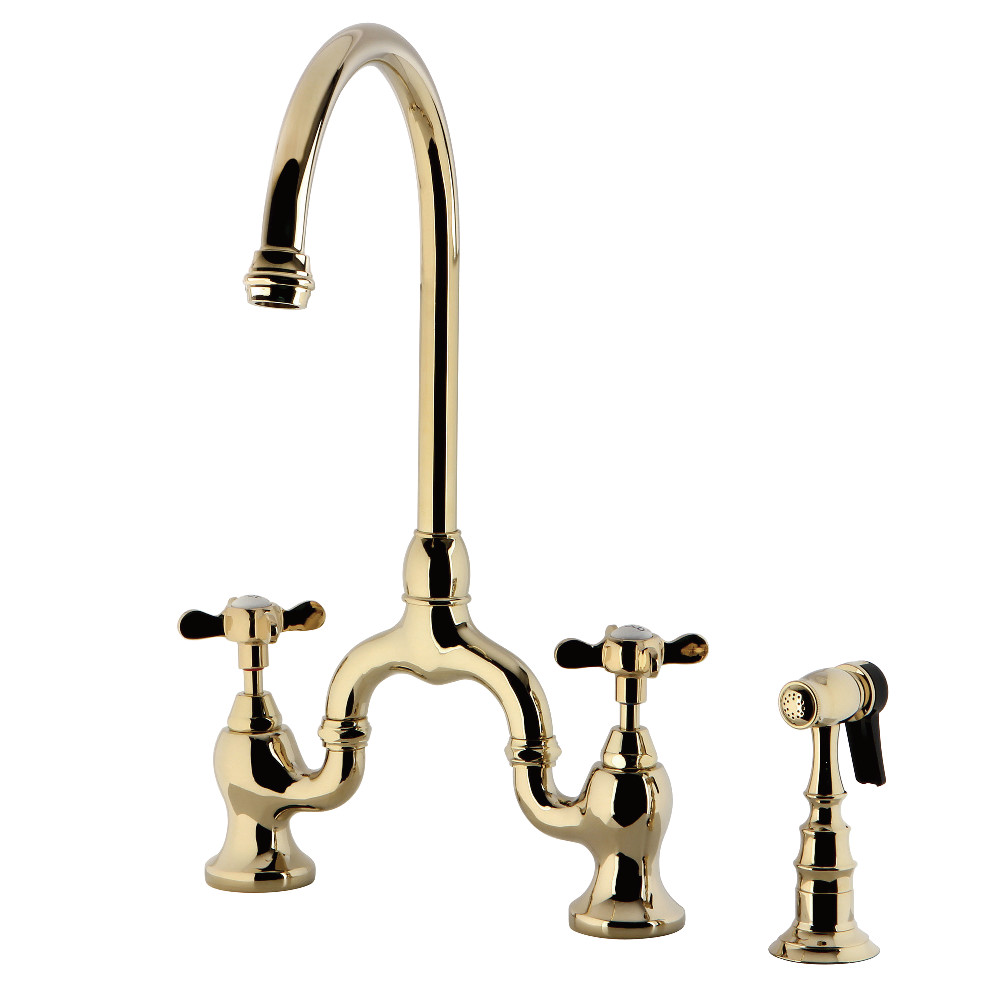 Bridge Kitchen Faucet with Brass Side Sprayer, Polished Brass with 4 Finish Options