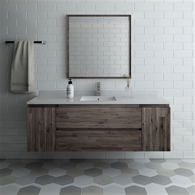 60" Wall Hung Single Sink Modern Bathroom Vanity with Mirror