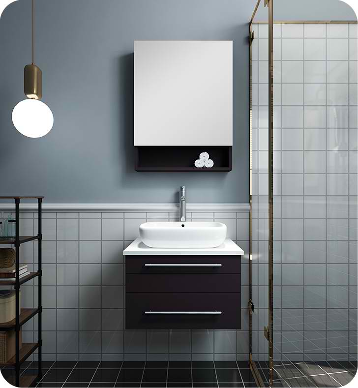 24" Espresso Wall Hung Vessel Sink Modern Bathroom Vanity with Medicine Cabinet