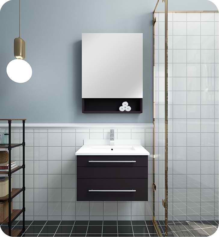 24" Espresso Wall Hung Undermount Sink Modern Bathroom Vanity with Medicine Cabinet