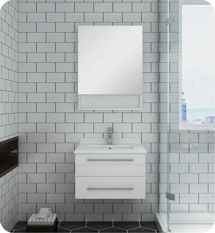24" White Wall Hung Undermount Sink Modern Bathroom Vanity with Medicine Cabinet